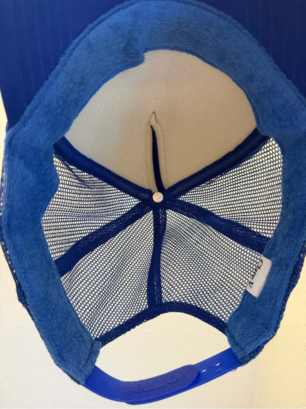 Clare V. Blue Trucker Hat with Lips Graphic